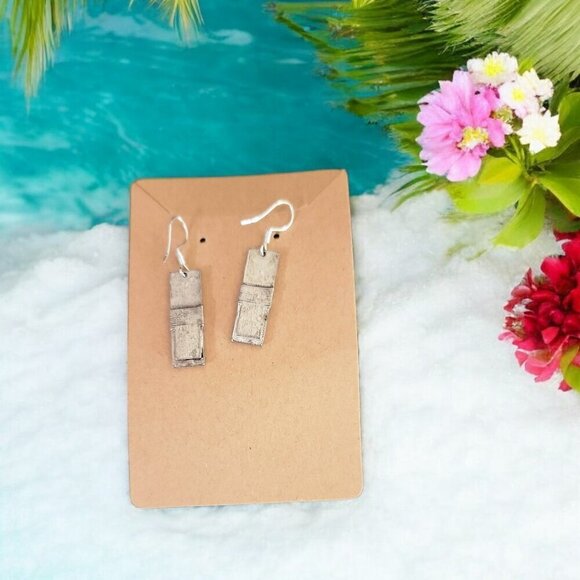 Hammered Silver Plated Earrings with Pastel Blue Stone - New - - Picture 2 of 2